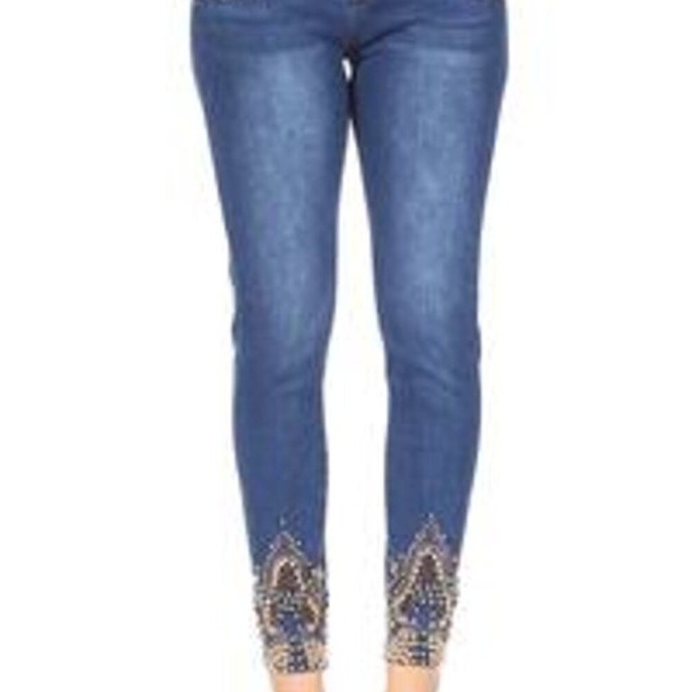 Denim Couture embroidered low rise skinny jeans